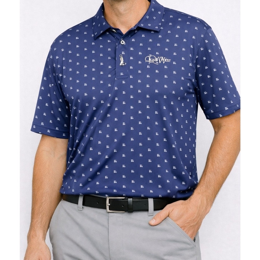 Bobby Jones Mens XL‎ Blue Golf Cart Print Polo Shirt Quail West Performance